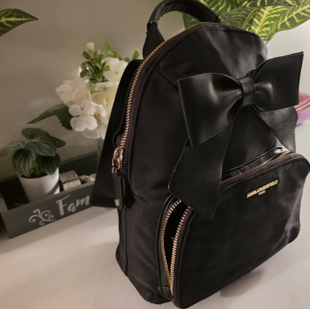 Karl Lagerfeld Black Backpack with Elegant Bow
